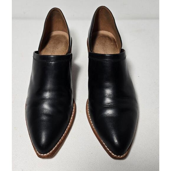 Madewell The Brady Lowcut Bootie Black Leather Ankle Boot Heel Pointed Toe 7 - Picture 2 of 10